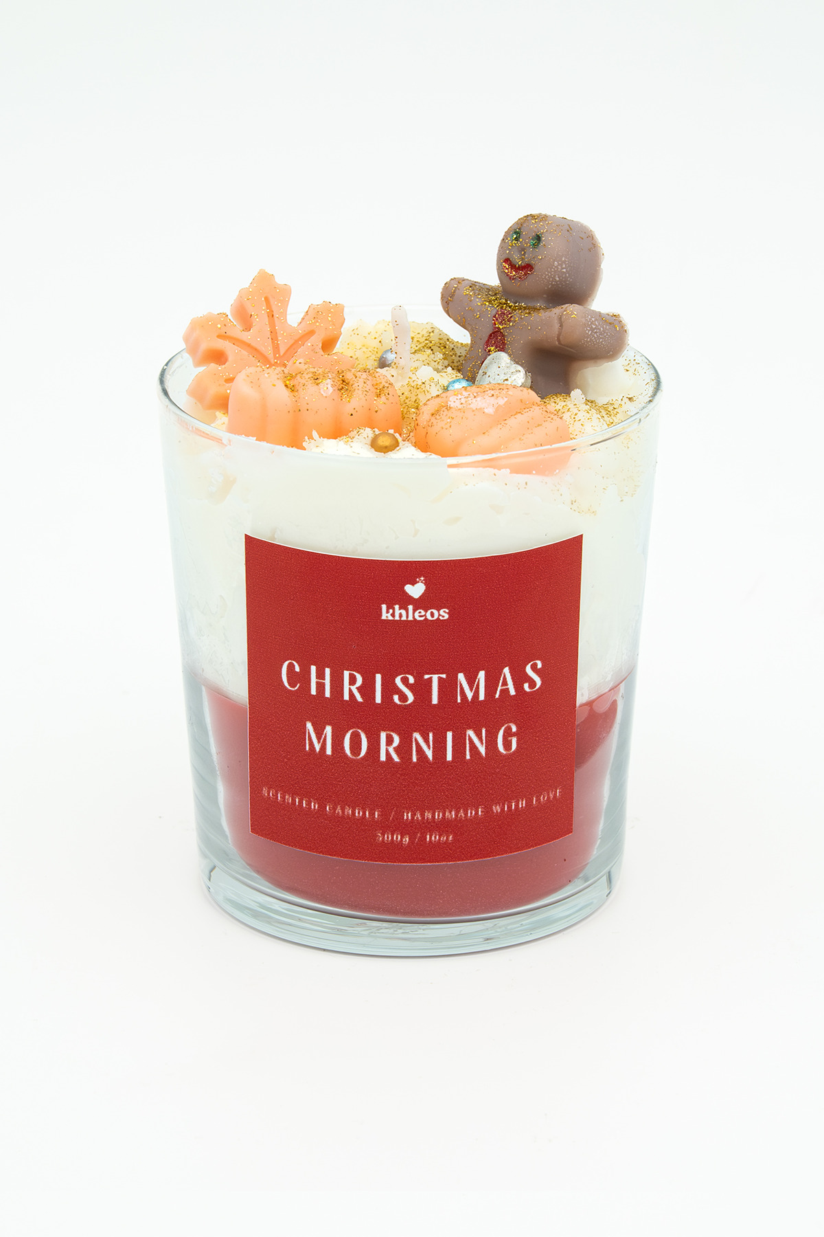 Christmas Morning - Paçuli Kokulu Soya Wax Mum 300g, 9x7 Cm Kırmızı, Beyaz