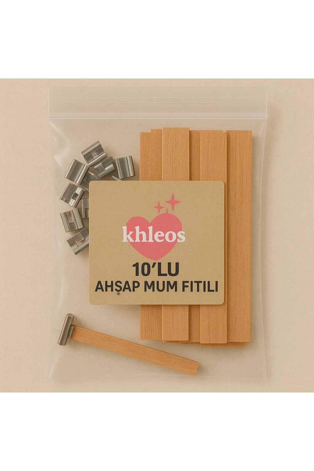 Ahşap Mum Fitili Seti Çift Katlı, Metal Klipsli 10 Adet