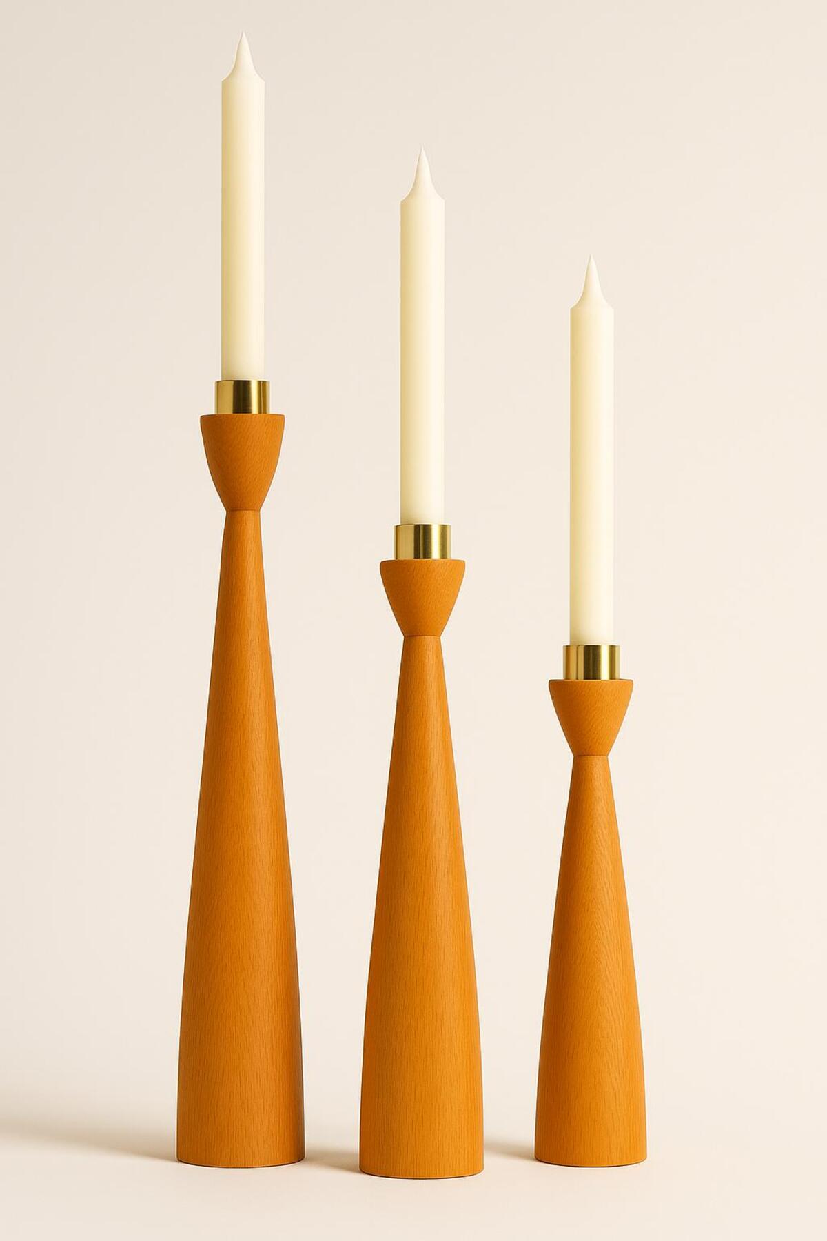Solenne Şamdan Mumluk 3’lü Set 9x9x25CM Gold