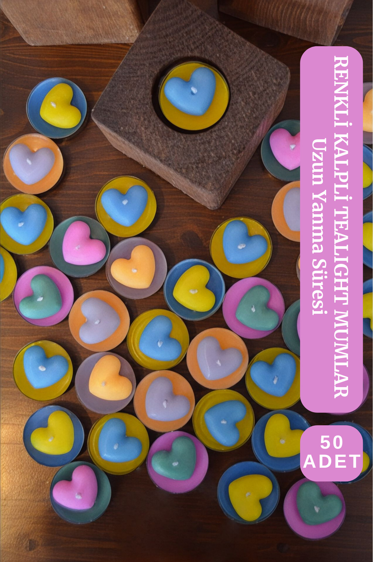 Renkli Tealight Buhurdanlık Mum Seti Renkli 50 Adet